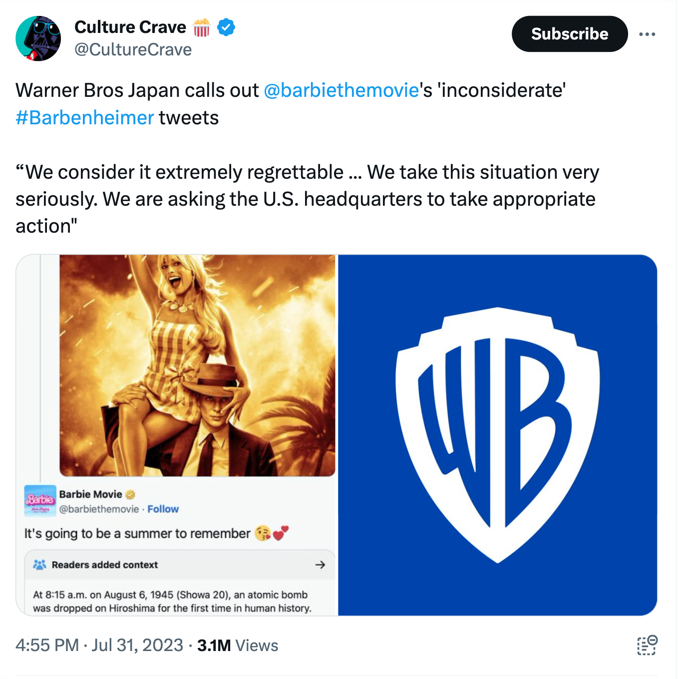 Figure 6: Screenshot of a tweet posted by Culture Crave (@culturecrave).